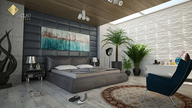 Dormitorio con decoración minimalista.